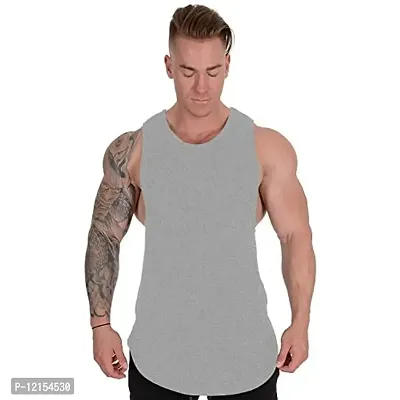 THE BLAZZE 0023 Men's Tank Tops Muscle Gym Bodybuilding Vest Fitness Workout Train Stringers (Large(38”-40"), AB - Grey)