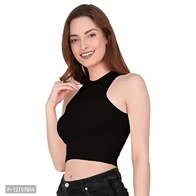 THE BLAZZE 1025 Women's Basic Sexy Solid Slim Fit Sleeveless Crop Top T-Shirt for Women (X-Large, Black)