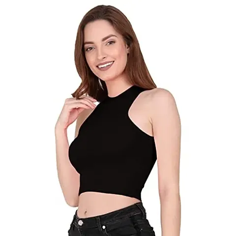 THE BLAZZE 1025 Women's Basic Sexy Solid Slim Fit Sleeveless Crop Top T-Shirt for Women