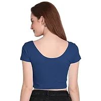 THE BLAZZE 1302 Sexy Women's Cotton Scoop Neck Half Sleeve Tank Crop Tops Bustier Bra Vest Crop Top Bralette Readymade Saree Blouse for Women (Medium, Royal Blue)-thumb1
