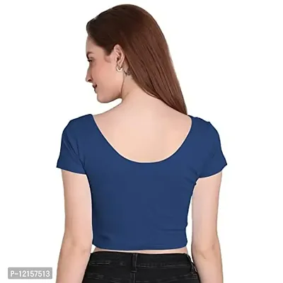 THE BLAZZE 1302 Sexy Women's Cotton Scoop Neck Half Sleeve Tank Crop Tops Bustier Bra Vest Crop Top Bralette Readymade Saree Blouse for Women (Medium, Royal Blue)-thumb2