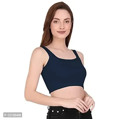 THE BLAZZE 1044 Women's Summer Basic Sexy Strappy Sleeveless Crop Top's (Medium, Navy)-thumb5