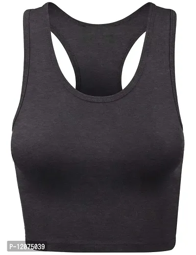 THE BLAZZE Women's Cotton Racerback Basic Crop Tank Tops (Medium, Charcoal Melange White)-thumb2