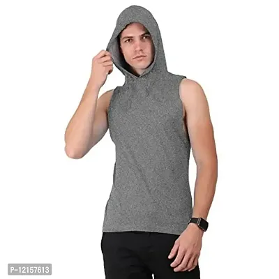 THE BLAZZE 0054 Men's Hooded Tank Tops Muscle Gym Bodybuilding Vest Fitness Workout Train Stringers (X-Large, Dark Grey)
