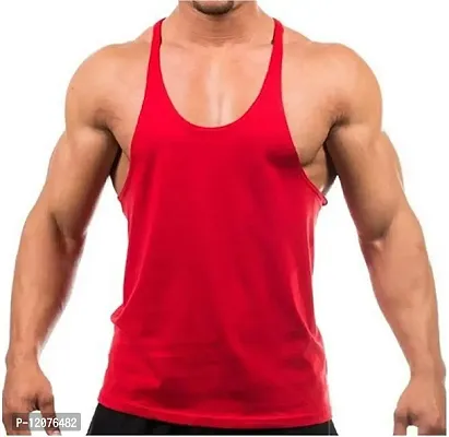 THE BLAZZE Men's Bodybuilding Gym Solid Color Tank Top Stringers (Small, Red)-thumb0