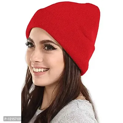 THE BLAZZE 2015 Winter Beanie Cap for Men and Women's (Free Size, Red)-thumb2