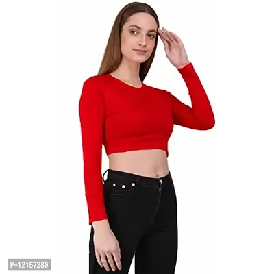 THE BLAZZE 1128 Sexy Women's Crew Neck Full Sleeve Tank Crop Tops Bustier Bra Vest Shorts Crop Top Bralette Blouse Top (Medium, Red)