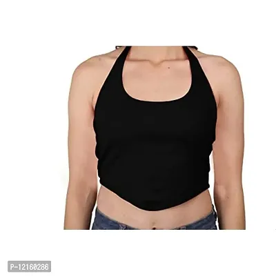 AD2CART A1589 Women's Casual Stretchy Halter Neck Sleeveless Crop Top (M, Color_01)-thumb5