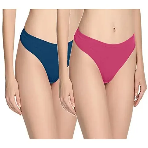 THE BLAZZE Women's Thong Low Rise Sexy Solid G-String Thong Bikini T-String Sexy Lingerie Panties Briefs (X-Large(38?/95cm - Chest), Blue+Pink)