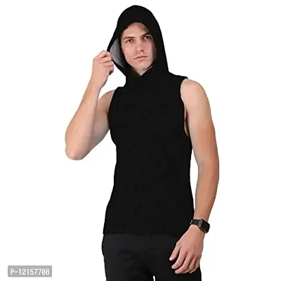 THE BLAZZE 0054 Men's Hooded Tank Tops Muscle Gym Bodybuilding Vest Fitness Workout Train Stringers (Medium, Charcoal)