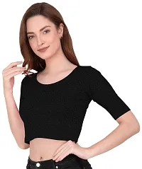 THE BLAZZE 1055 Women's Basic Sexy Solid Scoop Neck Slim Fit Short Sleeves Crop Tops (Medium(32-34), C - Dark Grey)-thumb3