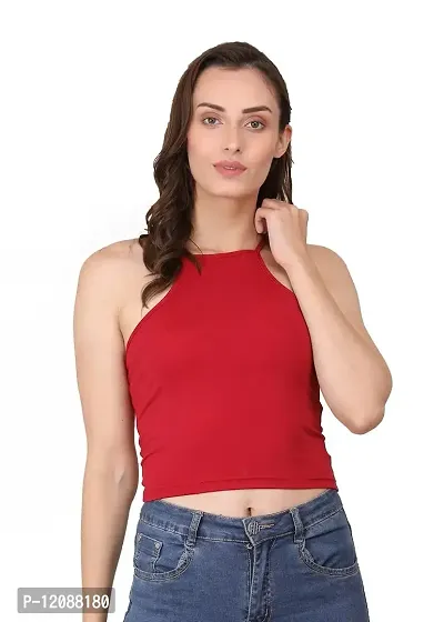 AD2CART A1584 Women's Lycra Stretchy Casual Solid Square Neck Sleeveless Crop Tops for Women-thumb1