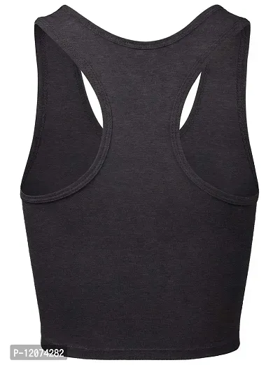 THE BLAZZE Women's Cotton Racerback Basic Crop Tank Tops (Medium, Charcoal Melange)-thumb3