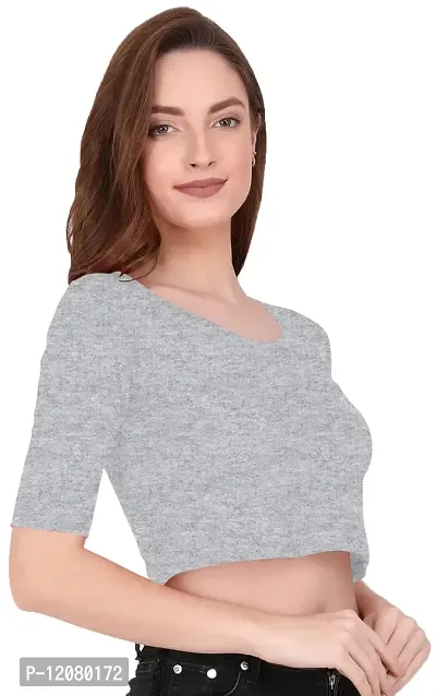 THE BLAZZE 1055 Women's Basic Sexy Solid Scoop Neck Slim Fit Short Sleeves Crop Tops-thumb1