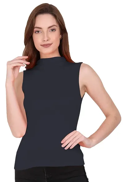 THE BLAZZE 1033 Women's Plain Sleeveless High Neck/Turtle Neck Top Stretch Slim T-Shirt for Women Sleeveless Top for Women