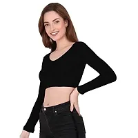 THE BLAZZE 1109 Women's V Neck Crop Top (Medium, Dark Grey)-thumb3