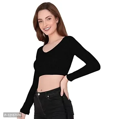 THE BLAZZE 1109 Women's V Neck Crop Top (Medium, Dark Grey)-thumb4