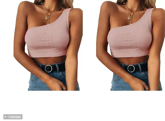 THE BLAZZE Women's Sleeveless Crop Tops Sexy Strappy Tees (XXL, Pink+Pink)-thumb0