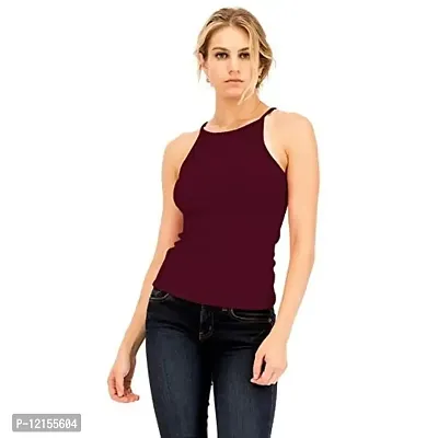 THE BLAZZE Women's Sleeveless Crop Tops Sexy Strappy Tees (XXL, Maroon)