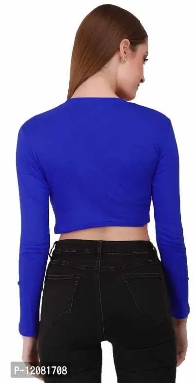 THE BLAZZE 1089 Women's Basic Sexy Solid Round Neck Slim Fit Full Sleeve Crop Top T-Shirt for Women's-thumb5