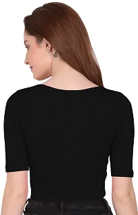 THE BLAZZE 1055 Women's Basic Sexy Solid Scoop Neck Slim Fit Short Sleeves Crop Tops (Medium(32-34), C - Dark Grey)-thumb2