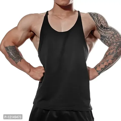 THE BLAZZE Men's Gym Stringer Tank Top Bodybuilding Athletic Workout Muscle Fitness Vest(L,Black)