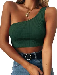 THE BLAZZE Women's Sleeveless Crop Tops Sexy Strappy Tees (L, Green+Pink)-thumb1