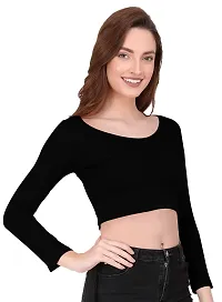 THE BLAZZE 1059 Women's Basic Sexy Solid Scoop Neck Slim Fit Full Sleeve Crop Top T-Shirt for Women (XS, A - Black)-thumb2