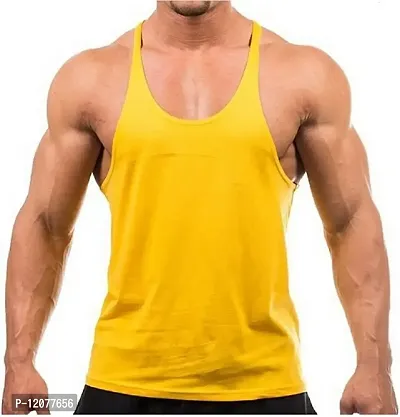 THE BLAZZE Men's Bodybuilding Gym Solid Color Tank Top Stringers (Medium, Yellow)-thumb0