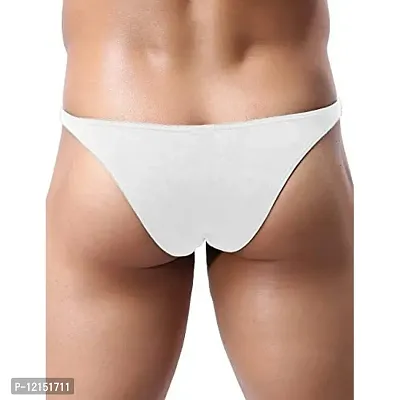 THE BLAZZE Men's Soft Low Rise G-String Underwear Sexy Mid Coverage Back Briefs (X-Large-(38""/95cm), White)-thumb2