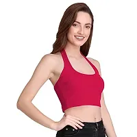 THE BLAZZE 1294 Women's Basic Sexy Solid Slim Fit Sleeveless Saree Readymade Saree Blouse Crop Top T-Shirt for Women (X-Small, Dark Pink)-thumb3