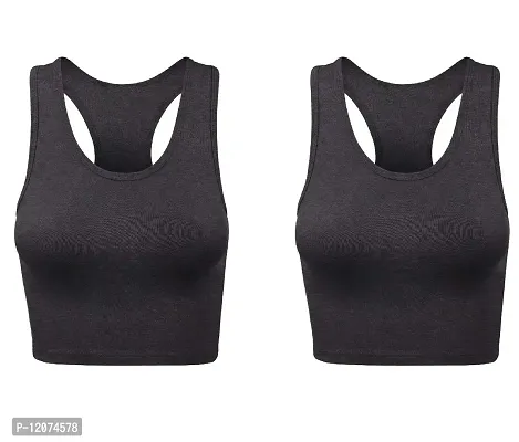 THE BLAZZE Women's Cotton Racerback Basic Crop Tank Tops (Large, Charcoal Melange Charcoal Melange)-thumb0