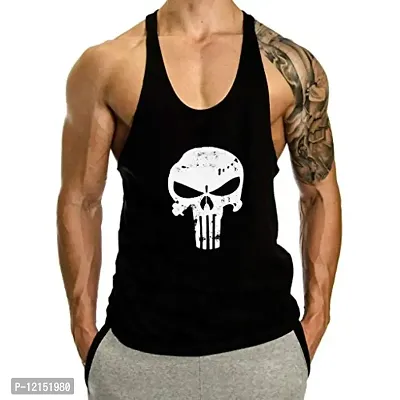 THE BLAZZE Men's Skull Print Stringer Y Back Bodybuilding Gym Tank Tops Workout Fitness Vest (Medium(38”/95cm - Chest), Black)