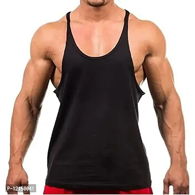 THE BLAZZE Men's Bodybuilding Gym Solid Color Tank Top Stringers (S, Black)-thumb0