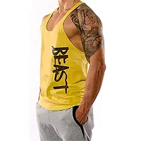 THE BLAZZE Men's Beast Tank Tops Muscle Gym Bodybuilding Vest Fitness Workout Train Stringers (XXL, Yellow)-thumb1