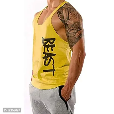 THE BLAZZE Men's Beast Tank Tops Muscle Gym Bodybuilding Vest Fitness Workout Train Stringers (XXL, Yellow)-thumb2