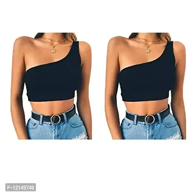 THE BLAZZE Women's Sleeveless Crop Tops Sexy Strappy Tees (M, Black)