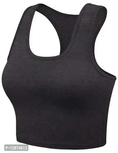 THE BLAZZE Women's Cotton Racerback Basic Crop Tank Tops (XX-Large, Charcoal Melange Royal Blue)-thumb4