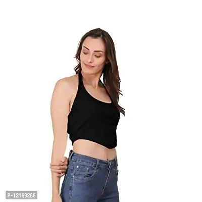 AD2CART A1589 Women's Casual Stretchy Halter Neck Sleeveless Crop Top (M, Color_01)-thumb4