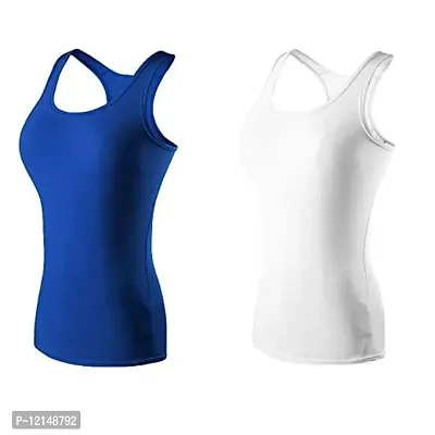 THE BLAZZE Women's Yoga Tank Top Compression Racerback Top Baselayer Quick Dry Sports Runing Vest (M, Royal Blue+White)-thumb0