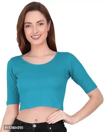 THE BLAZZE 1055 Women's Basic Sexy Solid Scoop Neck Slim Fit Short Sleeves Crop Tops