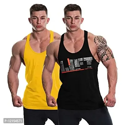 THE BLAZZE Men's Sleeveless T-Shirt Gym Tank Gym Tank Stringer Tank Tops Gym Vest Muscle Tee Gym Vest Vests Men Vest for Men T-Shirt for Men's (Small(34""-36""), E - Yellow Black)