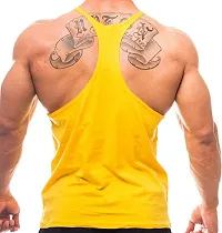 THE BLAZZE Men's Bodybuilding Gym Solid Color Tank Top Stringers (Small, Yellow)-thumb1