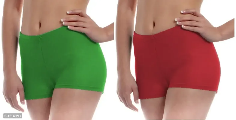 THE BLAZZE Women's Seamless Spandex Boyshort Underskirt Pant Short Leggings Pack of 2 (M, Green+Red)