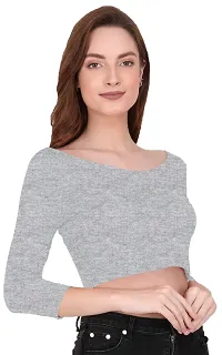 THE BLAZZE 1304 Sexy Women's Cotton Scoop Neck Full Sleeve Tank Crop Tops Bustier Bra Vest Crop Top Bralette Readymade Saree Blouse for Women's-thumb3