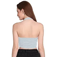 THE BLAZZE 1294 Women's Basic Sexy Solid Halter Neck Slim Fit Sleeveless Crop Top T-Shirt for Women (Large, Light Blue)-thumb2