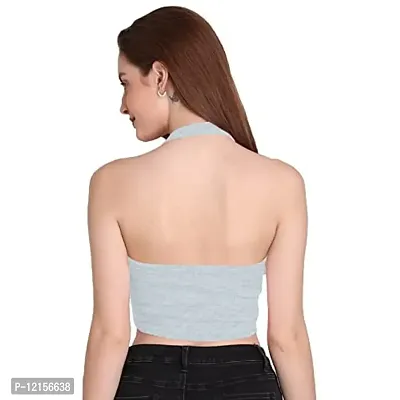 THE BLAZZE 1294 Women's Basic Sexy Solid Halter Neck Slim Fit Sleeveless Crop Top T-Shirt for Women (Large, Light Blue)-thumb3