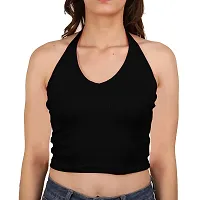 AD2CART A1592 Women's Casual Stretchy V Halter Neck Sleeveless Crop Tops for Women-thumb3
