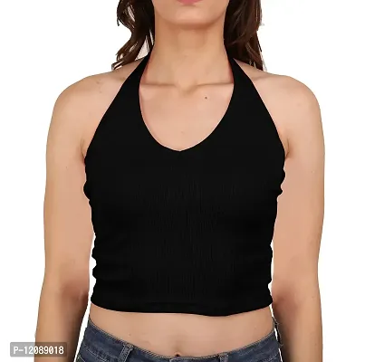 AD2CART A1592 Women's Casual Stretchy V Halter Neck Sleeveless Crop Tops for Women-thumb4