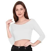 THE BLAZZE 1304 Sexy Women's Cotton Scoop Neck Full Sleeve Tank Crop Tops Bustier Bra Vest Crop Top Bralette Readymade Saree Blouse for Women's (Large, White)-thumb2